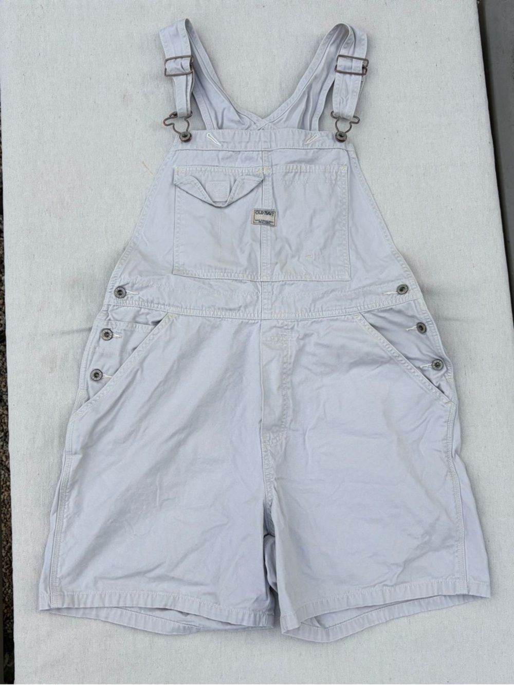 Vintage Old Navy Blue Jeans Beige Overalls 90s Y2K Shortalls Cottagecore Granola